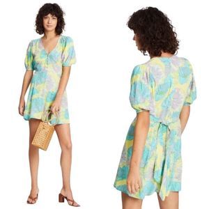 FAITHFUL THE BRAND NWT Ilia Mini Dress in Lera Aqua & Pastel Floral Print US 4